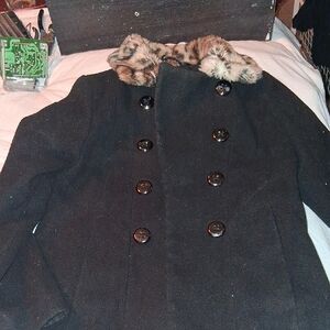 George Elegant Black Coat with Faux Fur